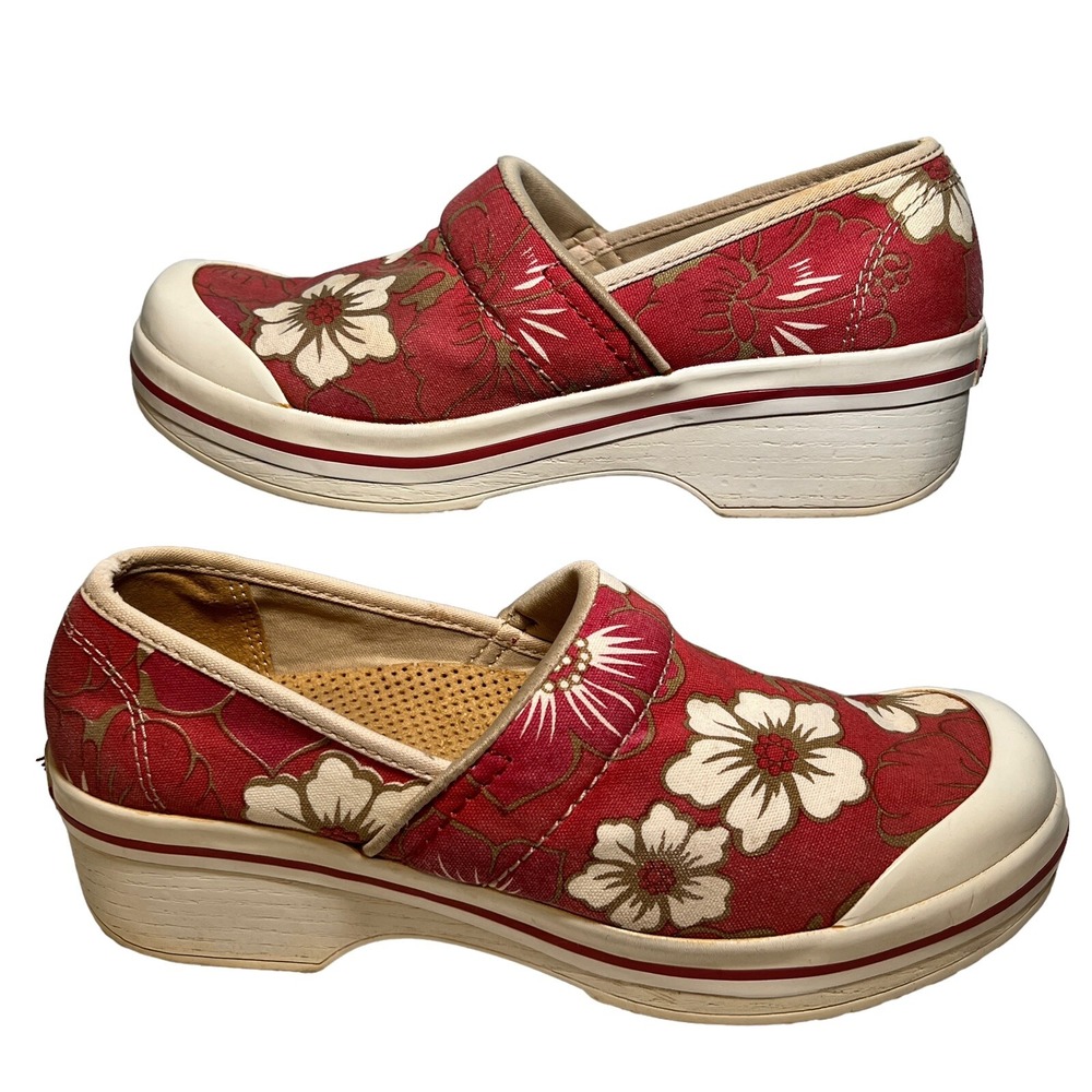 Dansko Vegan Volley Hawaiian Floral Canvas Clogs Sz 36 Faded Red White - Picture 5 of 11